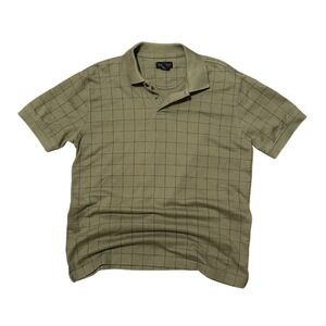 Van Heusen Mens Polo Shirt Khaki Grid Pattern Short Sleeve Size L